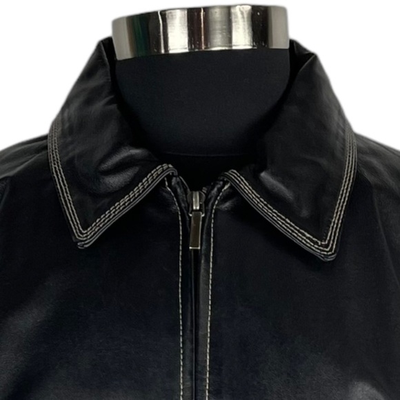 VINTAGE COLEBROOK 90S BLACK LEATHER STITCHED CLASSIC COLLARED ZIP UP MOTO JACKET - Picture 15 of 16